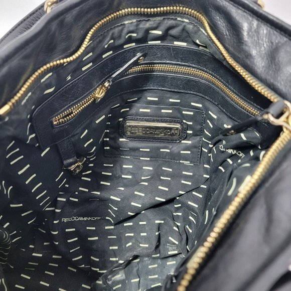 Rebecca Minkhoff Large Black Leather & Fabric Purse Bag Gold tone screw studs - Picture 14 of 16